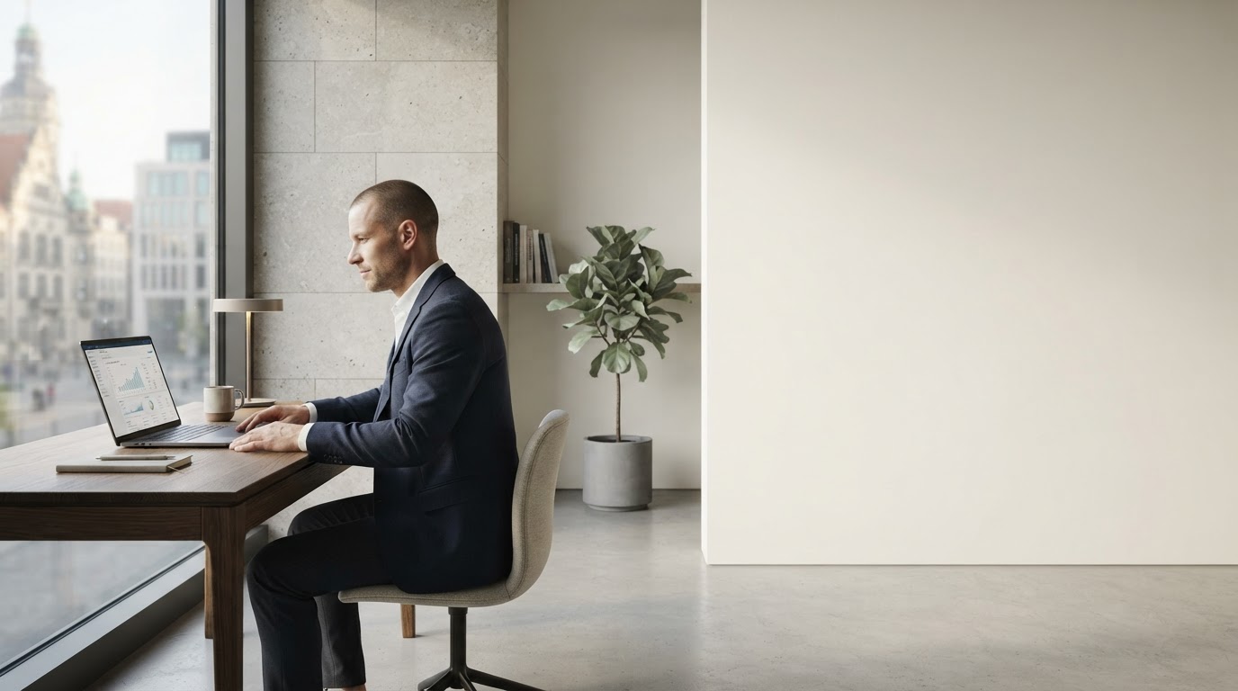 The Bitcoin Freedom founder reviewing market data on a laptop while working remotely